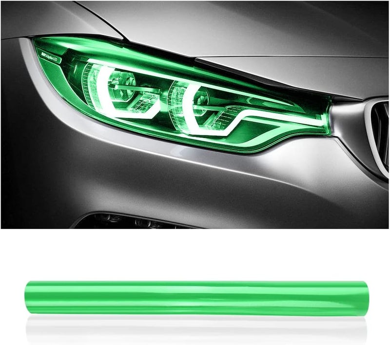 wedfish 12 X 48inch Car Light Tint Film, Cuttable&Stretchability Car Headlight Taillight Fog Light Vivid Vinyl Wrap Protector,Non-Marking Self-Adhesive Decals Car Decor (Green) - Image 1